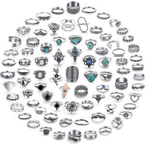 17 MILE 82 Pcs Vintage Silver Knuckle Rings Set for Women, Bohemian Stackable